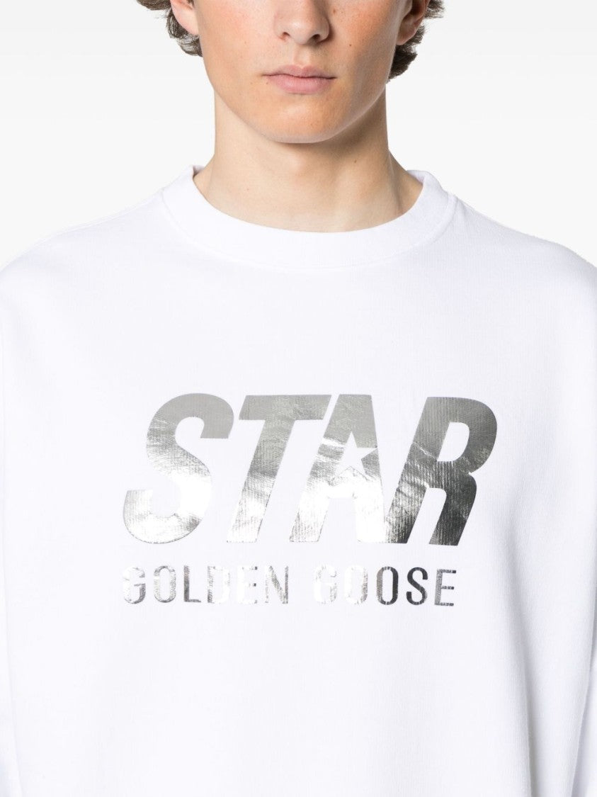 Golden Goose Relaxed-Fit White Sweater With Metallic Logo