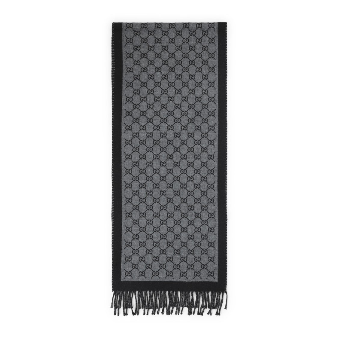 Gucci Rectangular Black And Grey Gg Jacquard Wool Scarf
