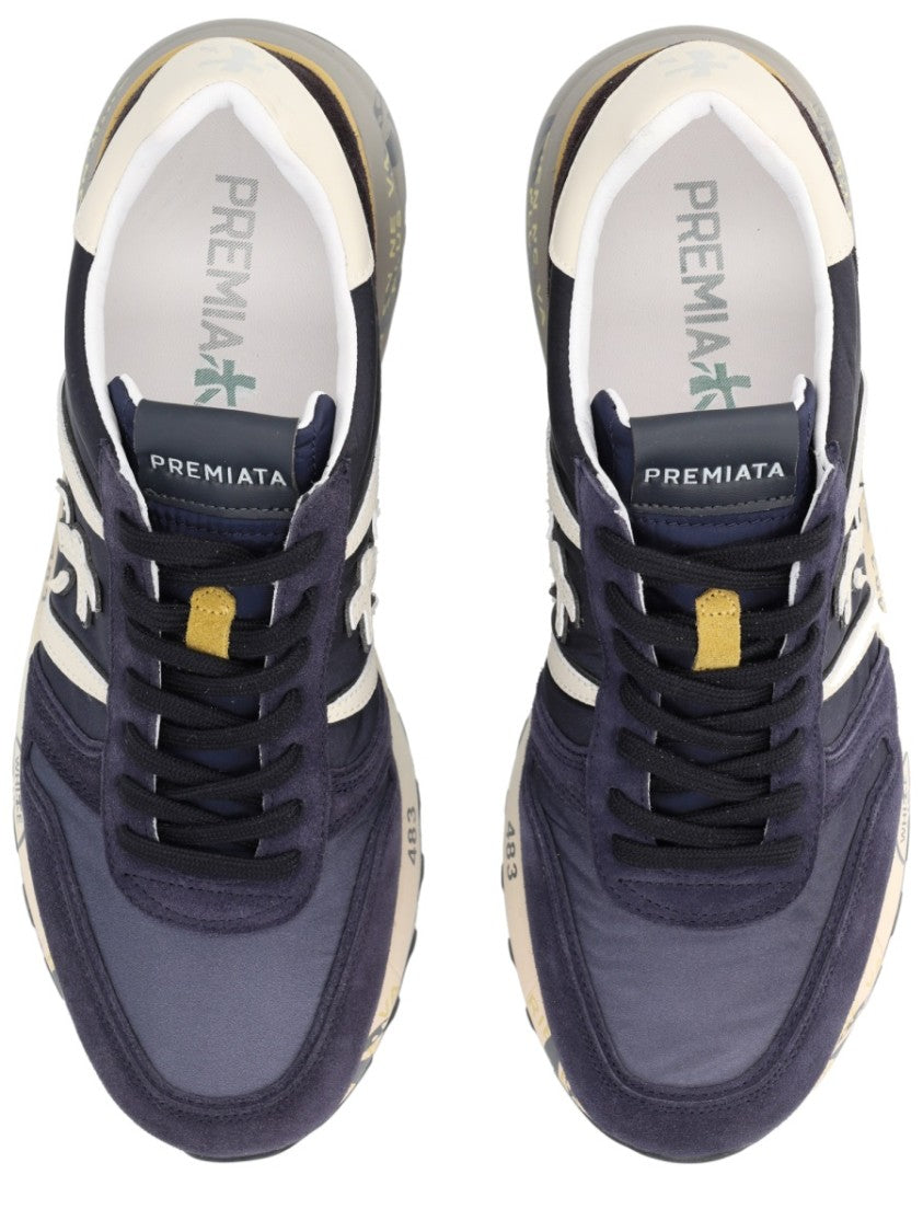 Premiata Navy Blue And Cream Multicolour Sneakers With Graphic Detail