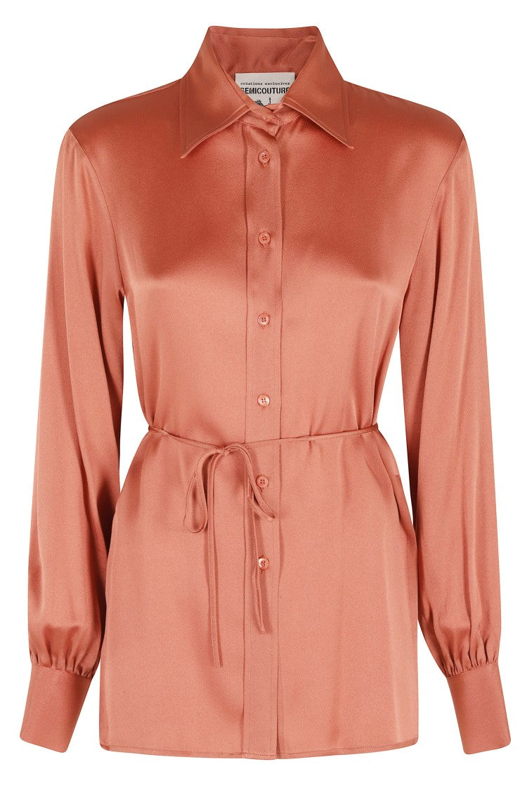 Semi Couture Orange Juana Side-Slit Long-Sleeve Acetate-Blend Shirt