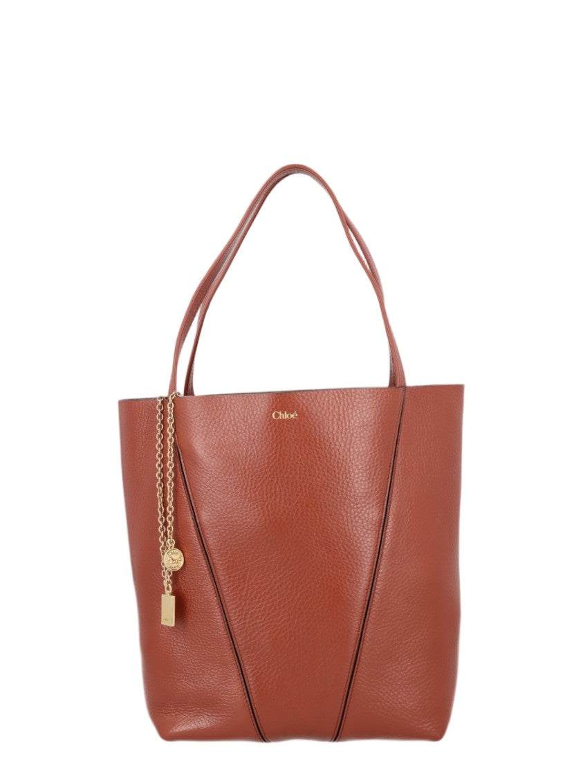 Chloé Textured Calfskin Tote With V-Shaped Seam Details And Gold-Chain Accents