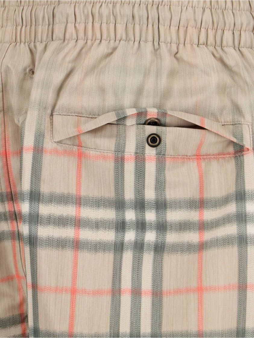 Burberry "Check" Beach Shorts In Beige Fabric