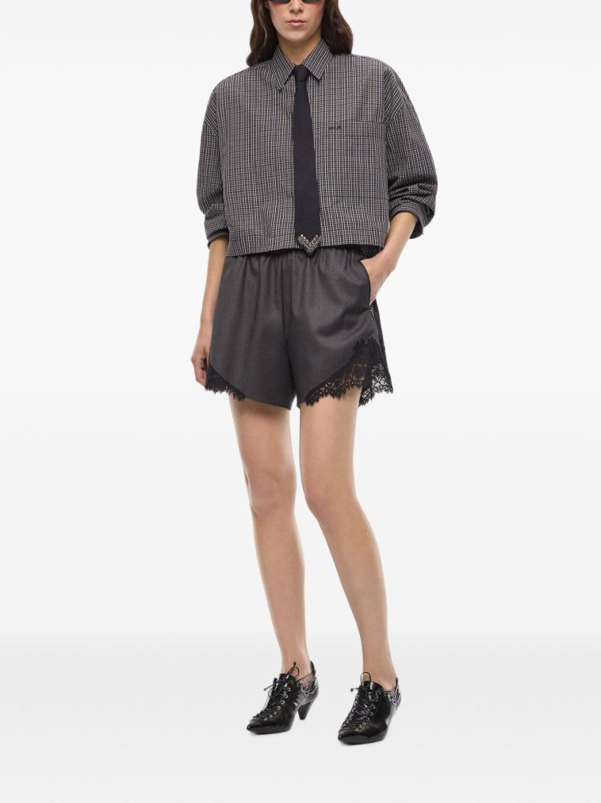 Pinko Black Cropped Checkered Tie Detail Shirt