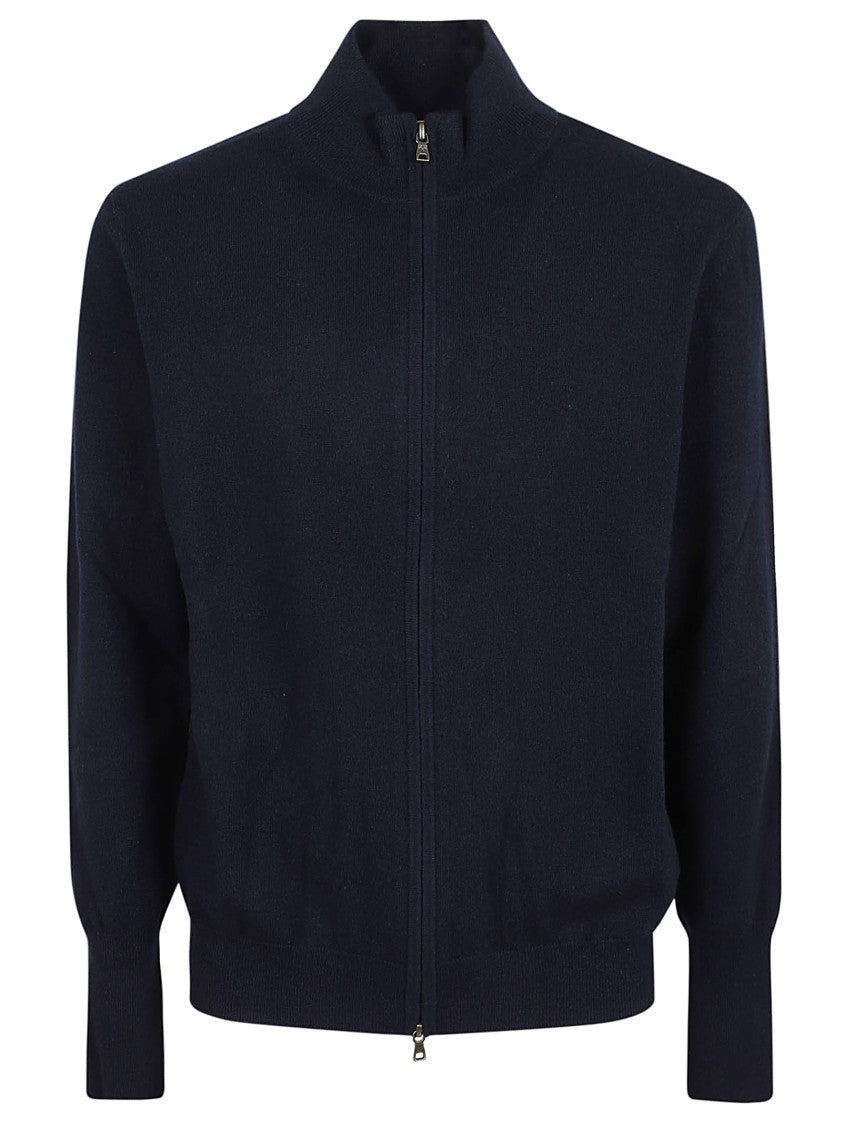Ballantyne Fitted Cashmere Full Zip Cardigan With Ribbed Detailing