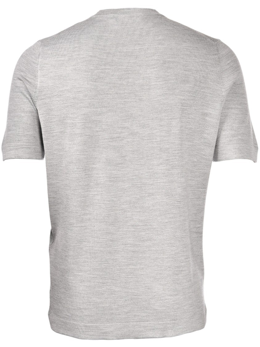 Gran Sasso Paricollo Short-Sleeve Heathered Wool Blend Top