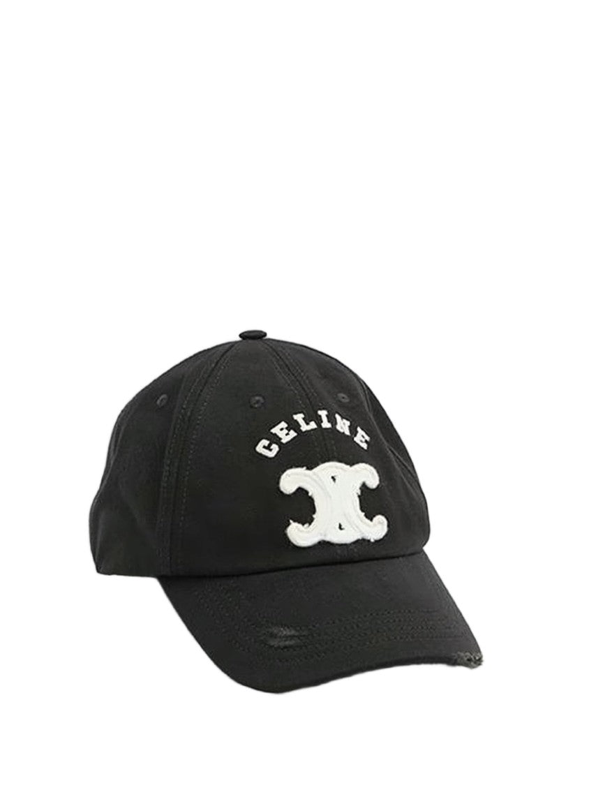 Celine Curved Brim Black Cotton Baseball Cap