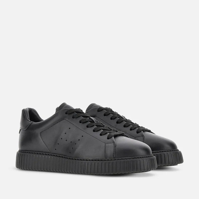 Hogan Black Minimalist Perforated Leather Sneakers