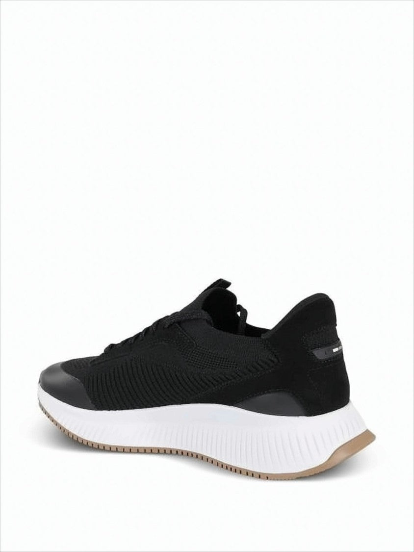 Hugo Boss Textured Knit Black Sneakers With Ridged Midsole