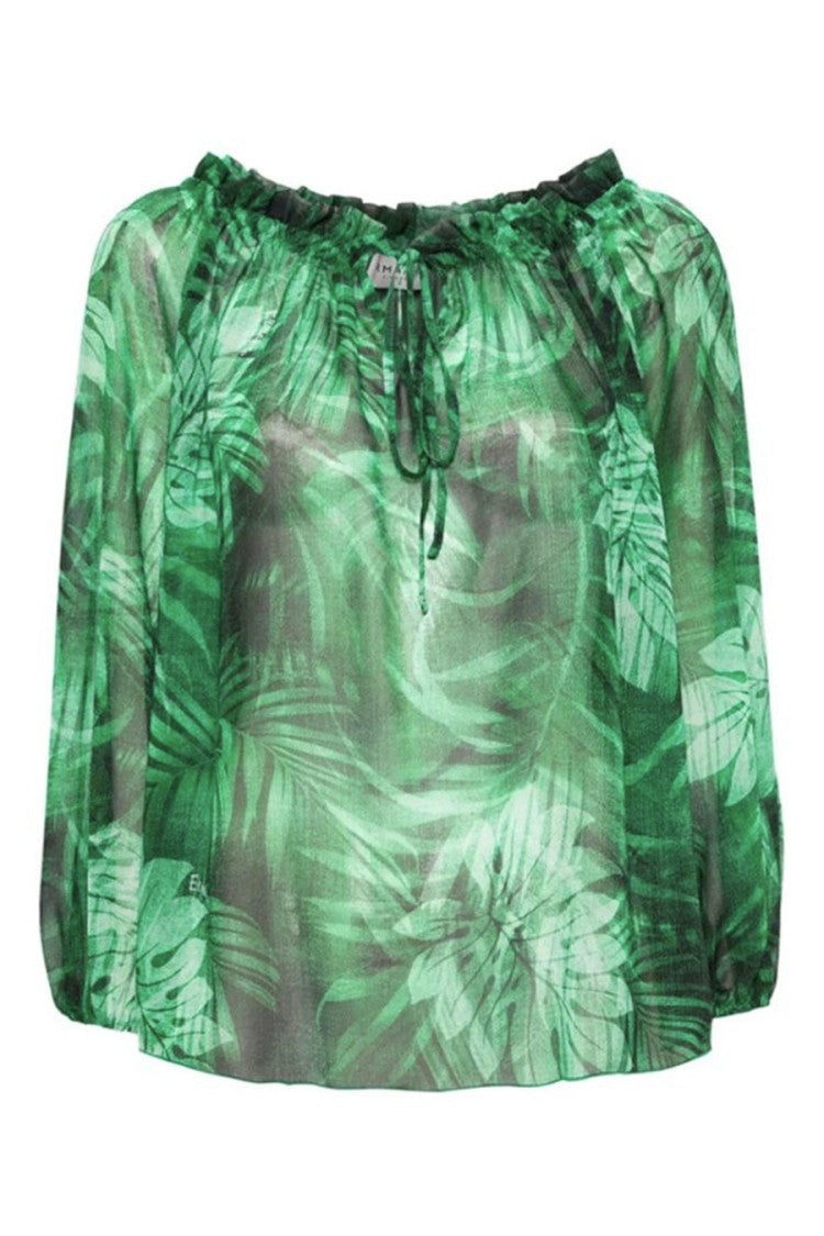 Ermanno Green Polyester Palm-Print Blouse