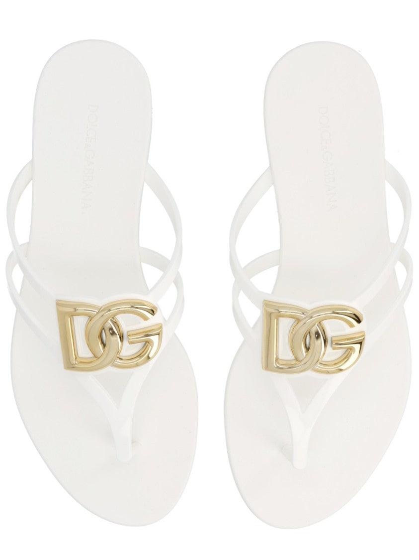 Dolce & Gabbana Gold Logo Tpu Thong Sandals