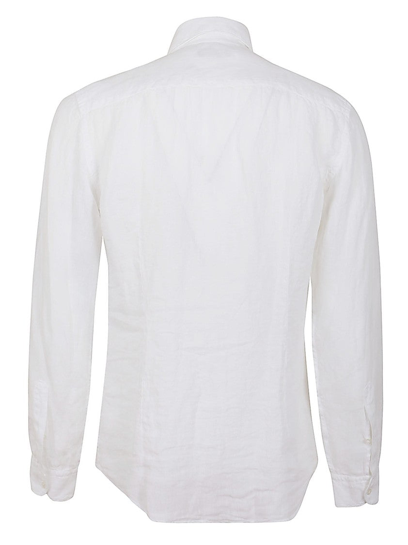 Fay Tailored White Linen Shirt With Button-Down Front