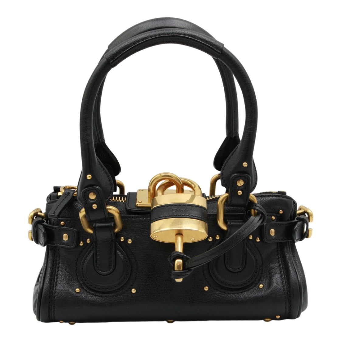 Chloé Structured Black Leather Handbag With Gold-Tone Hardware