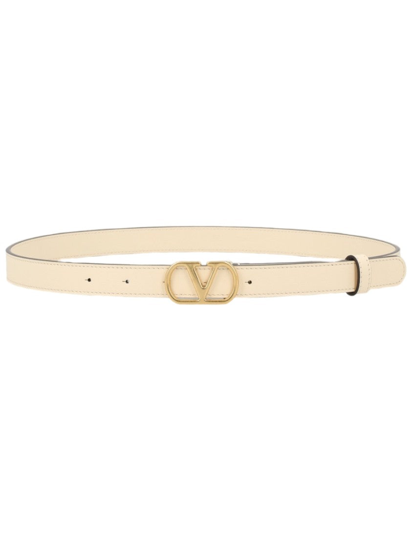 Valentino Garavani Slim Calf Leather Belt With Gold-Tone Logo Buckle