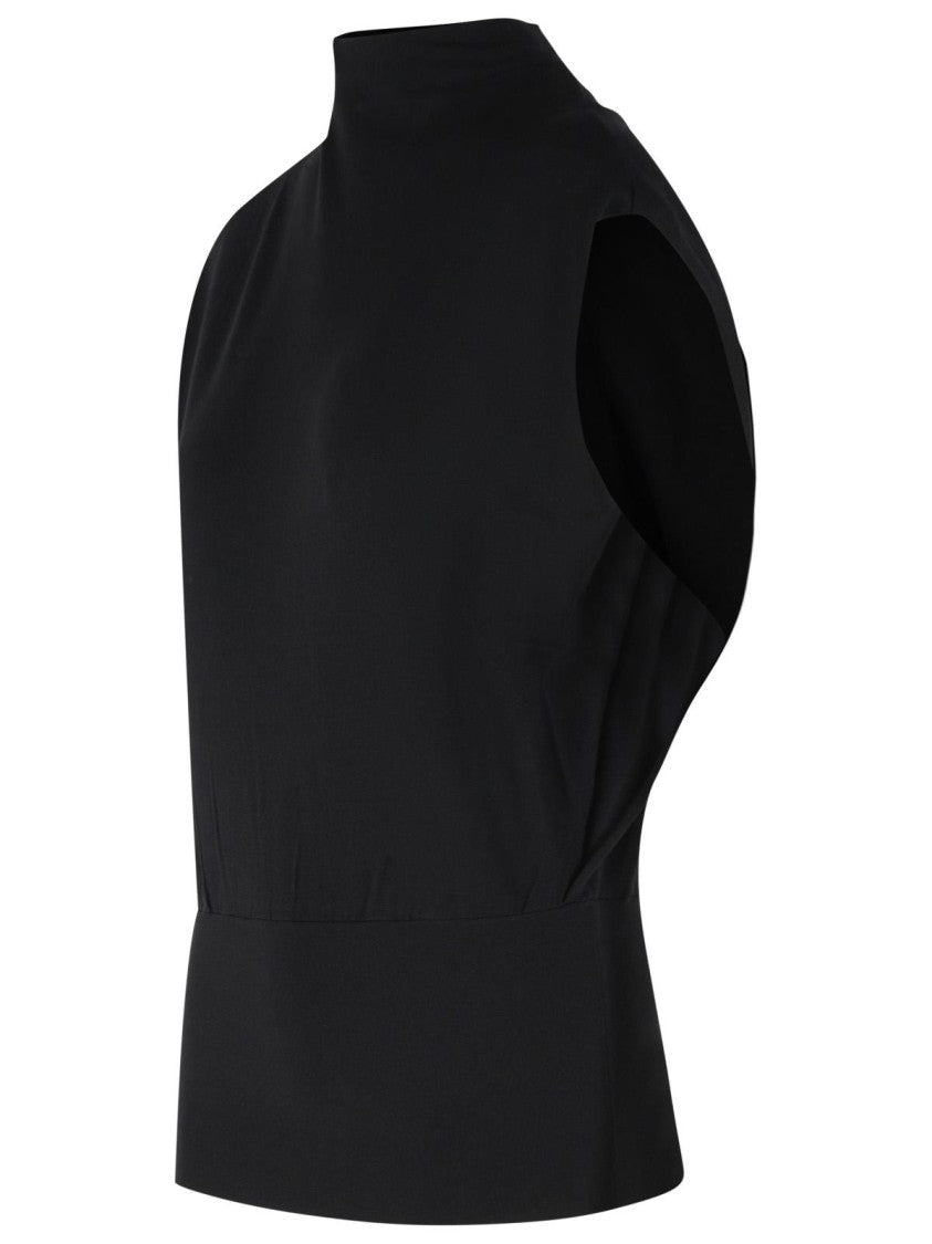 Simkhai Sleeveless Black Viscose Blend Top With Raised Neckline