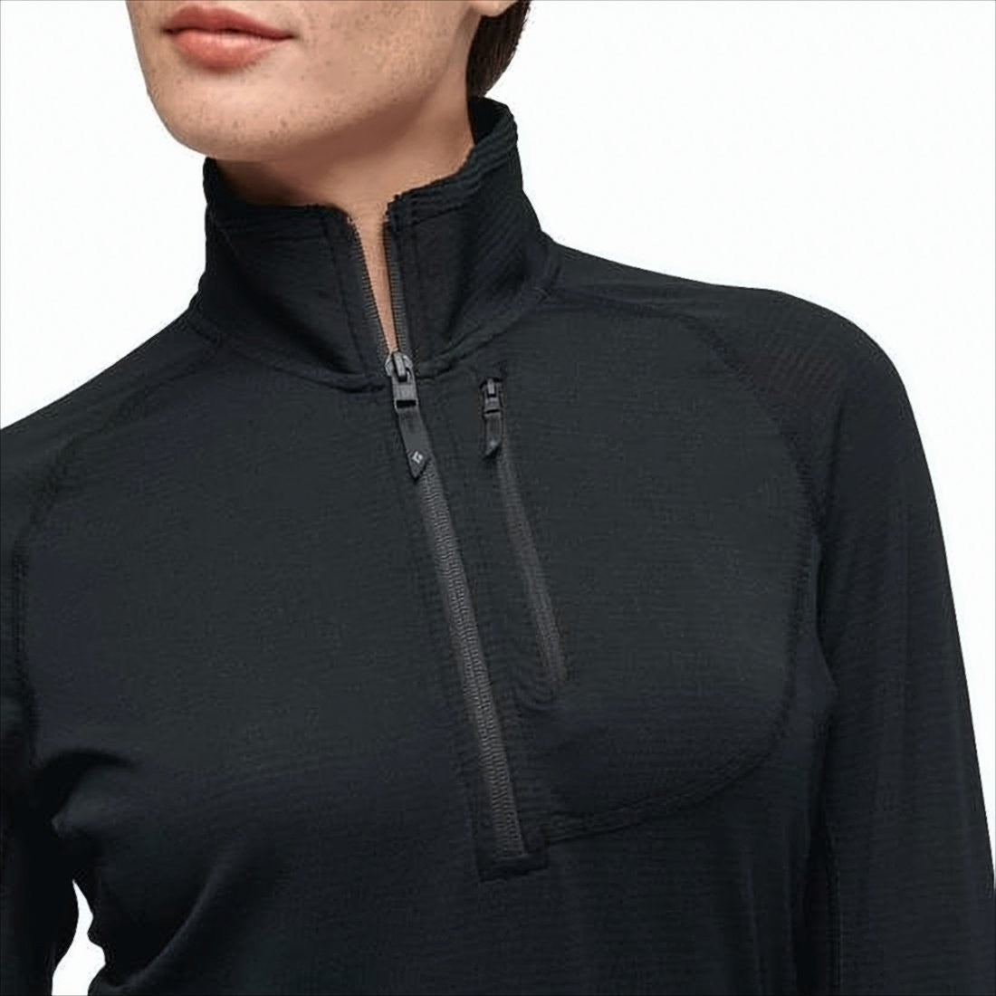 Black Diamond Textured Black Long-Sleeve Top With High Collar And Half-Zip Closure
