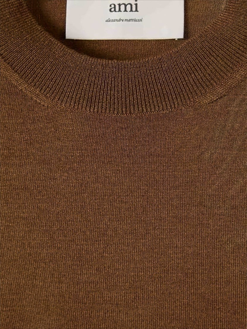 Ami Paris Crew Neck Sweater With Ribbed Cuffs