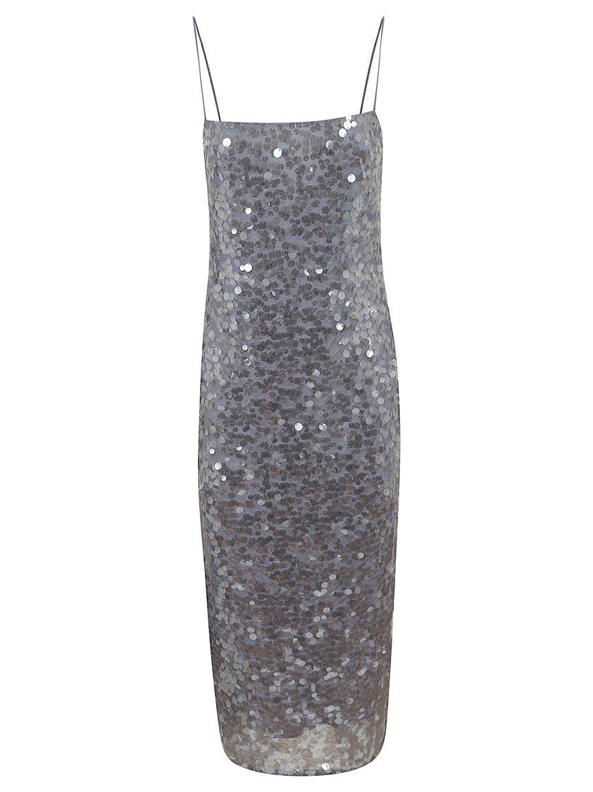 Lauren Blue Sequin Midi Slip Dress With Spaghetti Straps