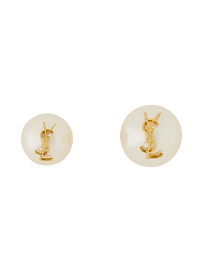 Saint Laurent Asymmetrical Oval Earrings With Glossy Surface And Pearly Finish