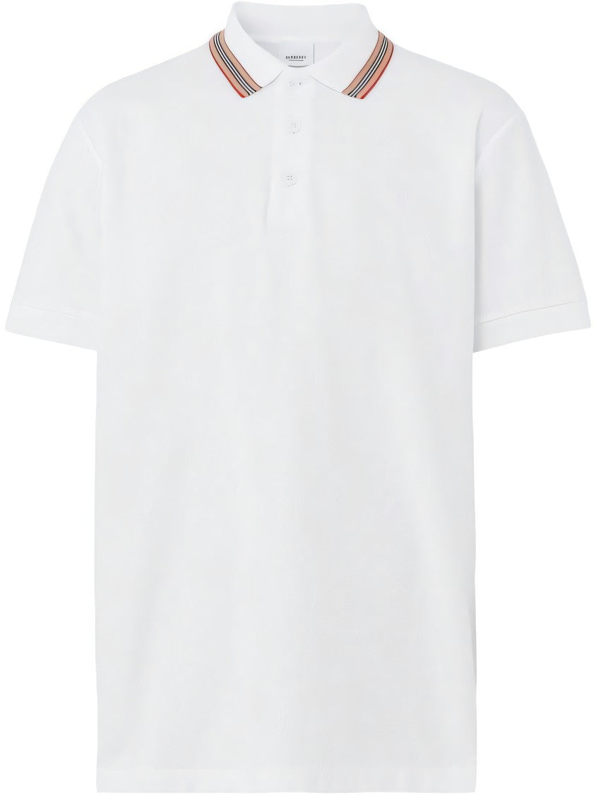 Burberry Classic White Polo Shirt With Multicolored Stripe Collar