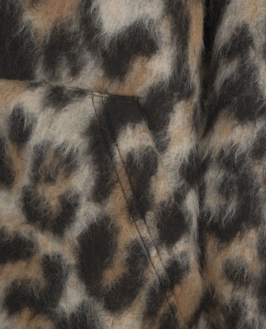 N°21 Oversized Faux Fur Jacket With Animal Print And Drawstring Hood