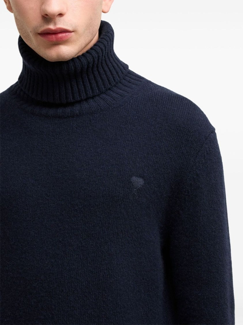 Ami Paris Cashmere-Wool Blend Sweater With Signature Monogram Motif