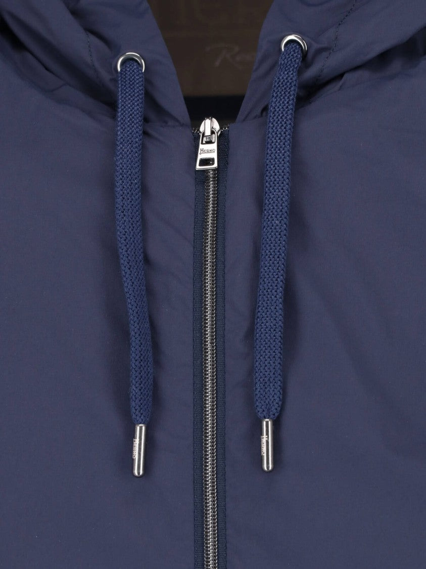 Herno Blue Technical Fabric Drawstring Jacket