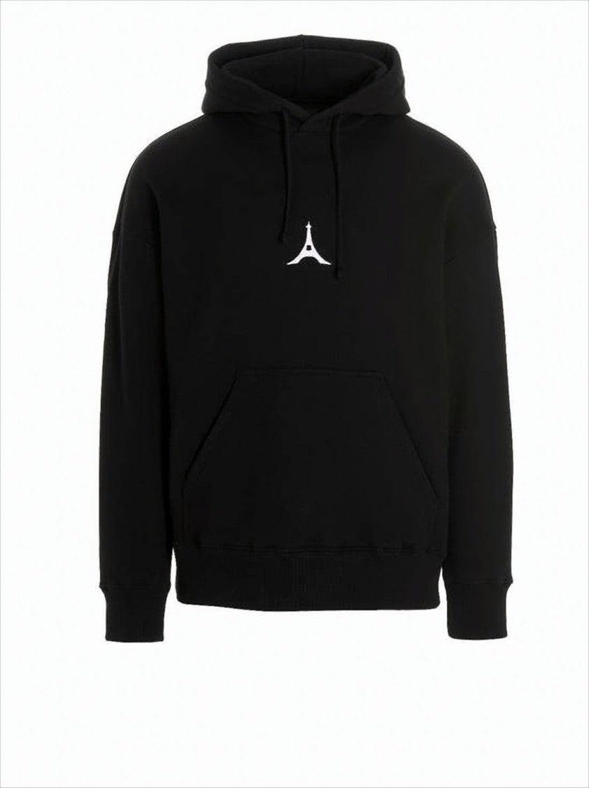 Givenchy Black Cotton Hoodie With Subtle Eiffel Tower Logo