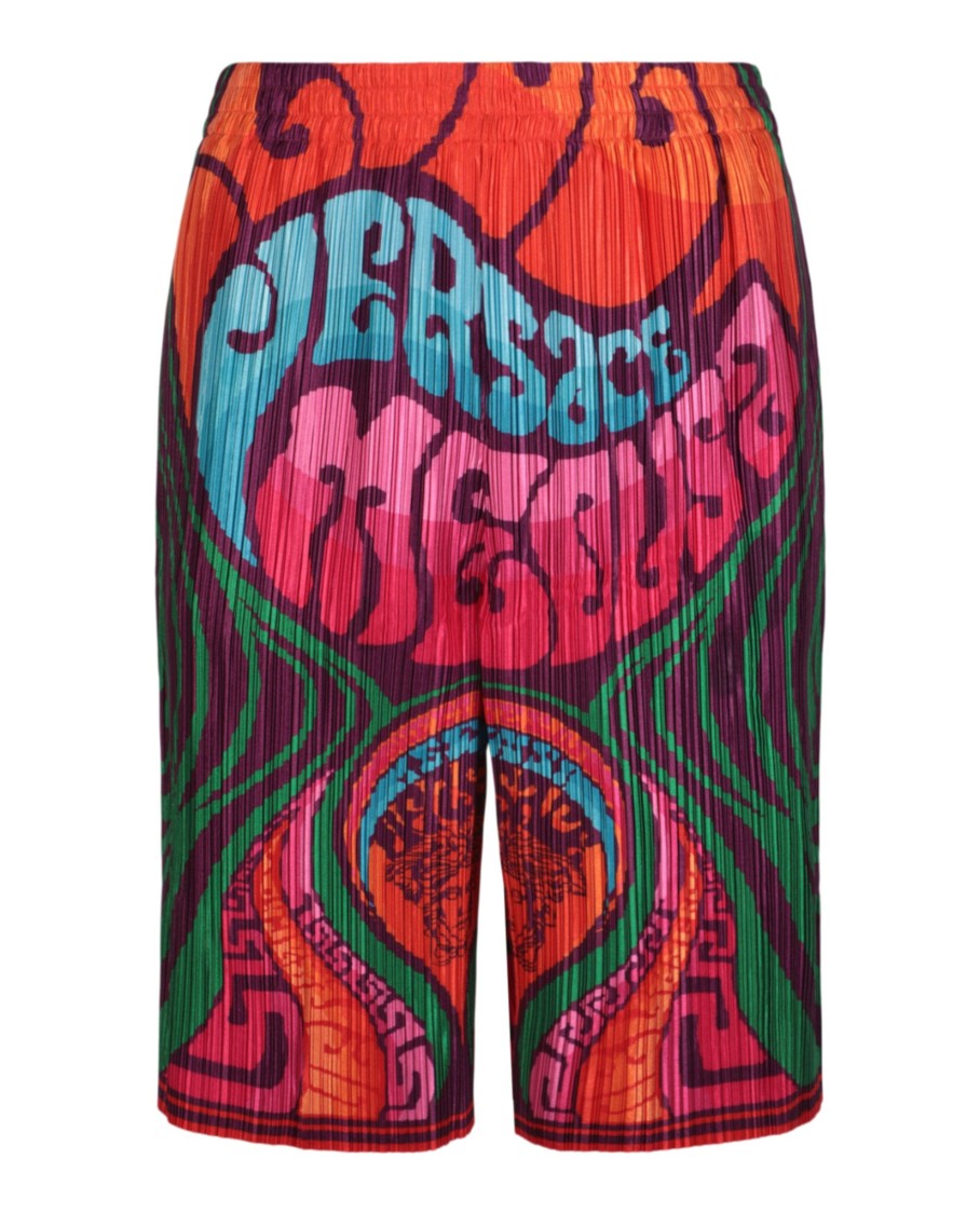 Versace Pleated Medusa Music Print Shorts