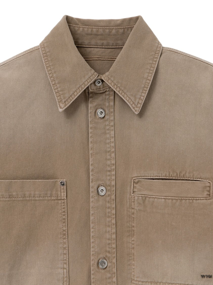Wooyoungmi Beige Cotton Shirt With Pointed Collar And Logo Detail