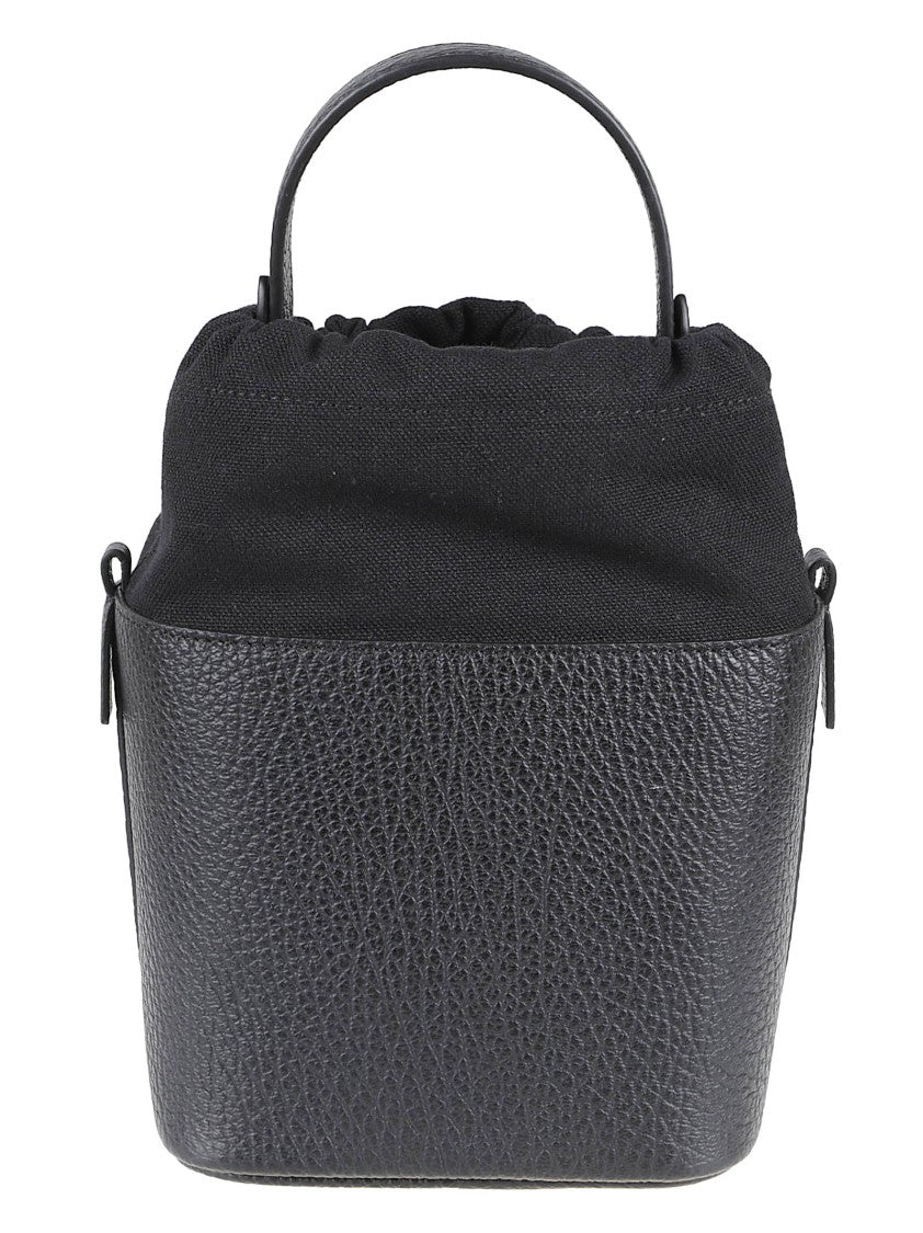 Maison Margiela Compact Textured Leather Bucket Bag With Drawstring Closure