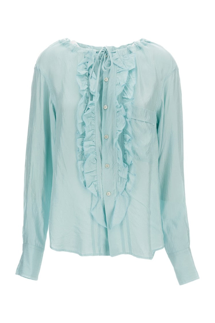 Plan C Light Blue Ruffled Shirt With Gathered Neck