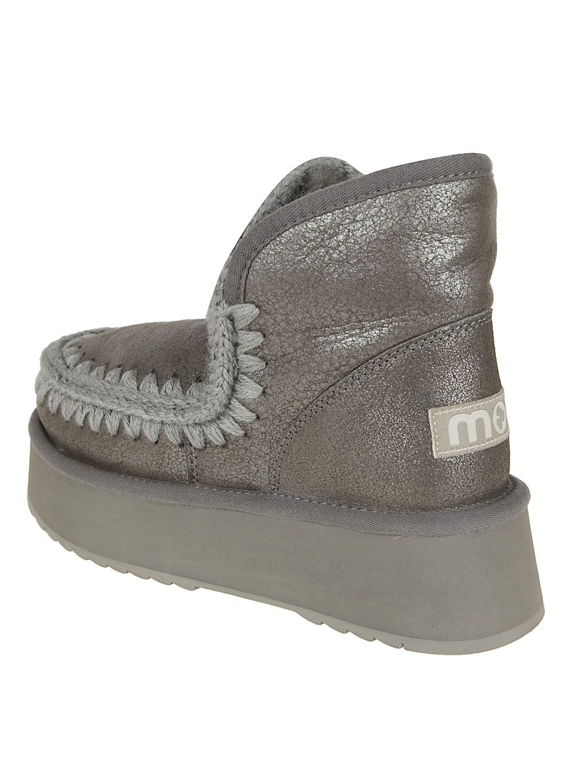 Mou Metallic Textured Ankle Boots With Plush Lining