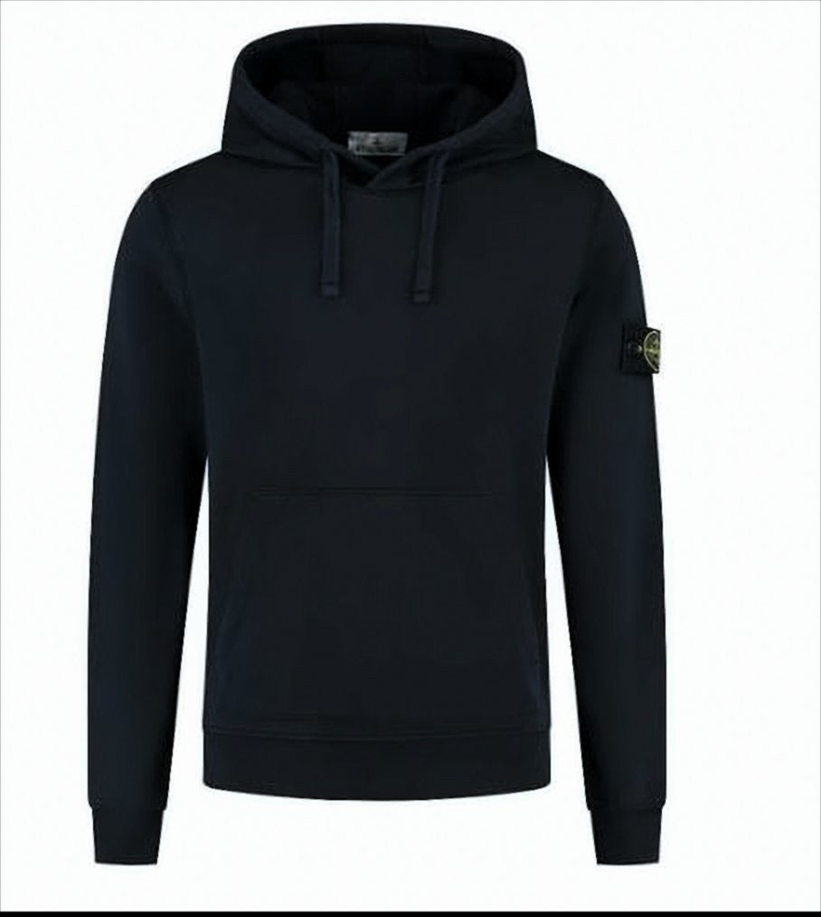 Stone Island Black Hoodie With Drawstring And Signature Patch