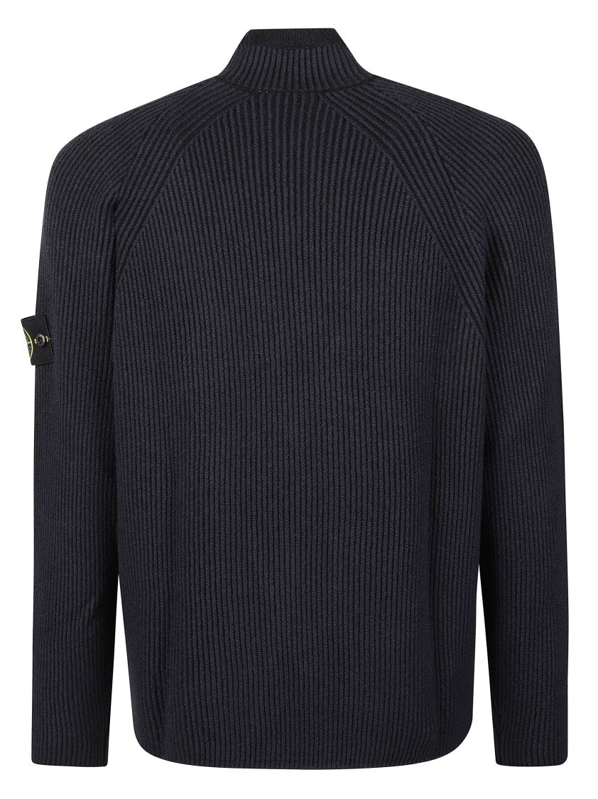 Stone Island Ribbed Knit Pullover With Half-Zip Closure