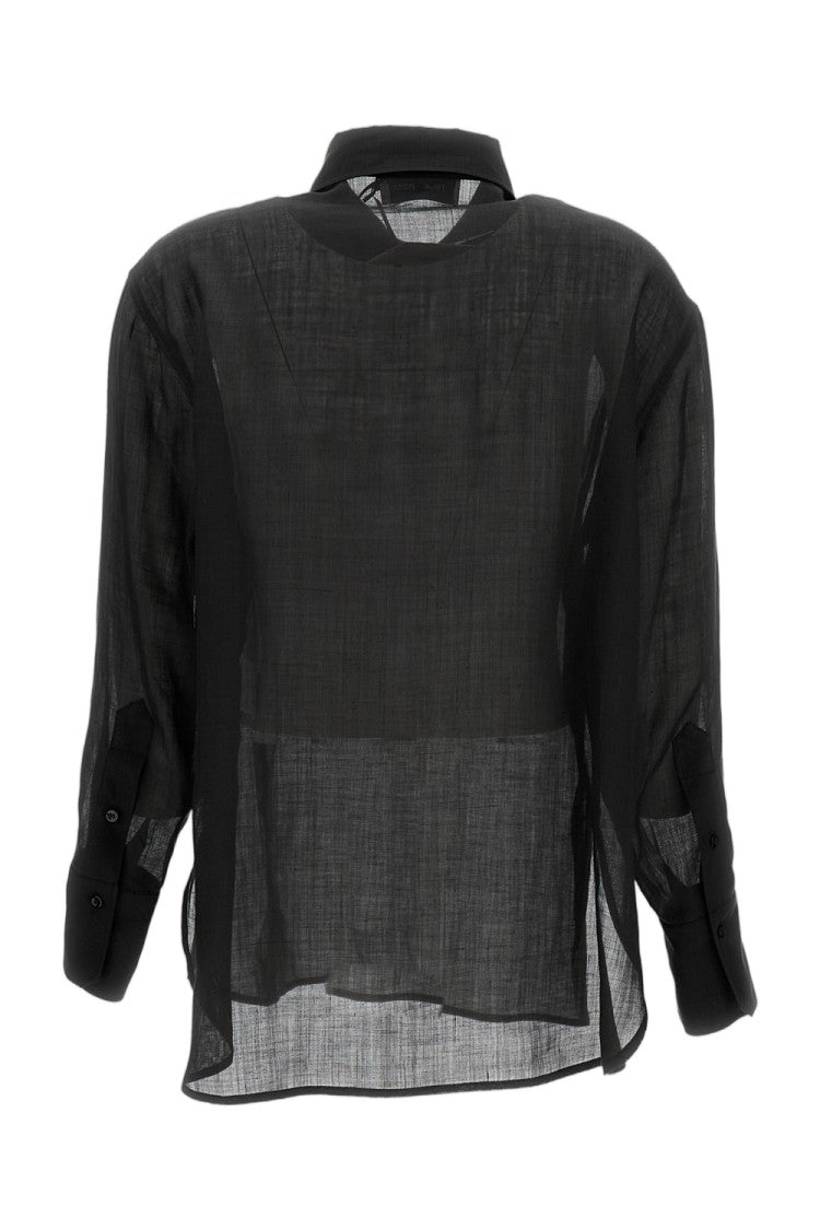 True Royal Sheer Black Button-Up Shirt With Textured Detail