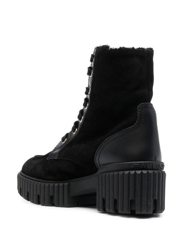 Baldinini Rugged Black Leather Ankle Boots With Lace-Up Closure