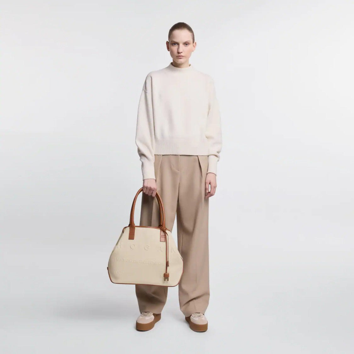 Hogan Spacious Chari Shopping Bag In Address Media Tessuto