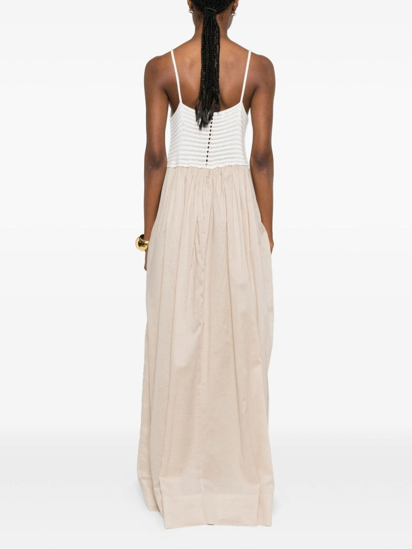 Jucca Two-Tone Fitted Crochet Maxi Dress