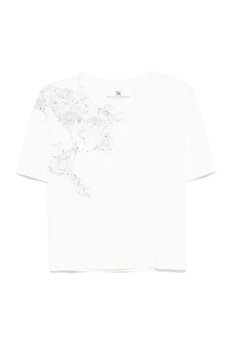 Ermanno Scervino Short-Sleeved Top With Delicate Lace Detail