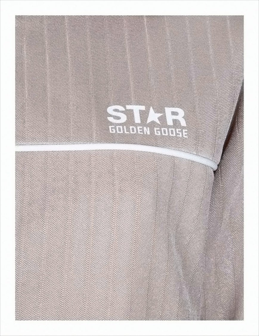 Golden Goose Soft Beige Striped Jacket With Piping Details