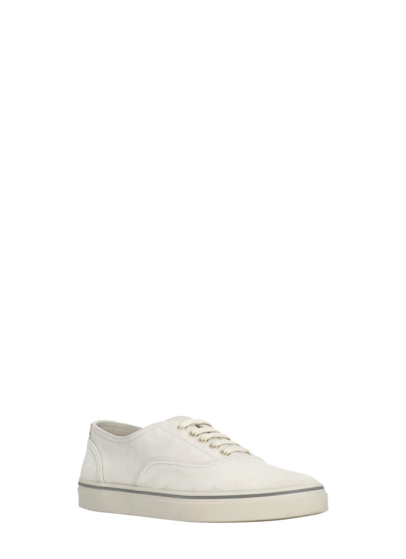 Brunello Cucinelli Ivory Suede Leather Laced Sneakers