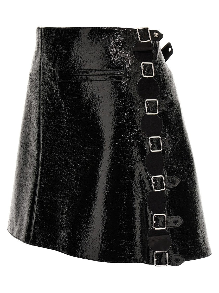 Courrèges Vinyl Mini Skirt With Flared Silhouette And Adjustable Buckle Straps