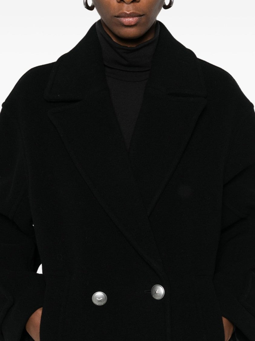 Pinko Double-Breasted Black Wool Coat With Classic Lapel