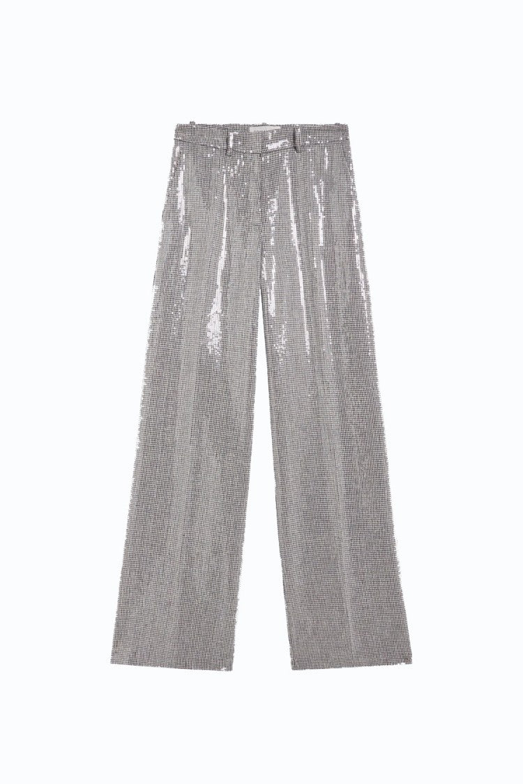 Ermanno Silver And Black Sequin Pleated Wide-Leg Polyester Pants
