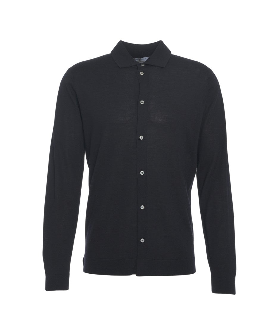 Gender Classic Virgin Wool Knit Shirt With Full Button Closure