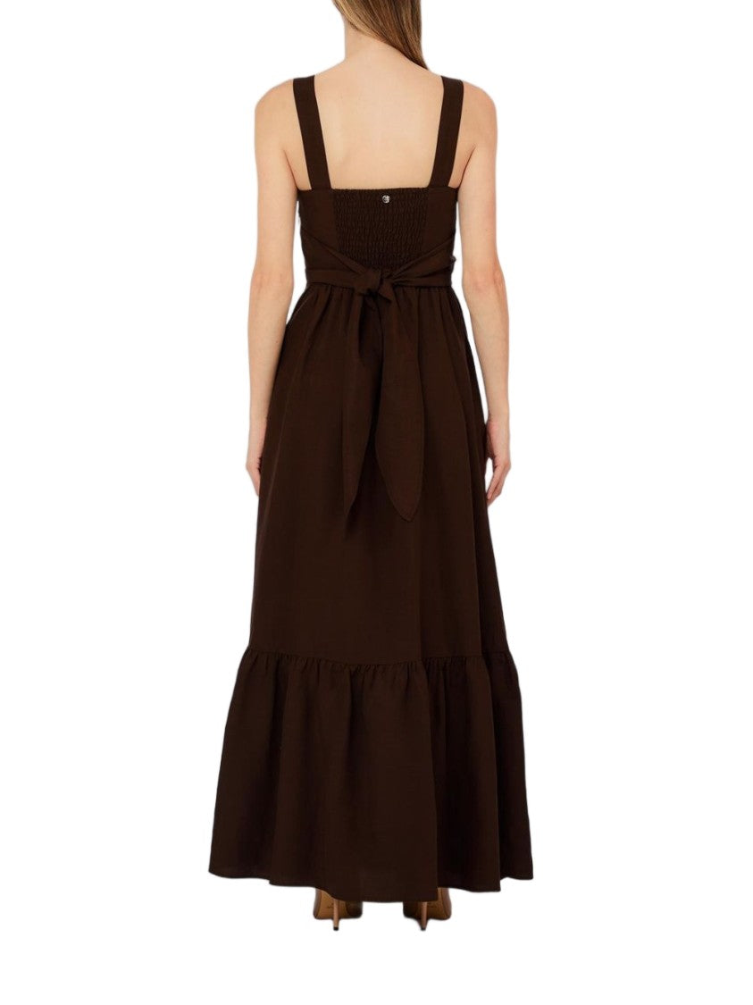 Liu Jo Brown Ruffled V-Neck Day Dress