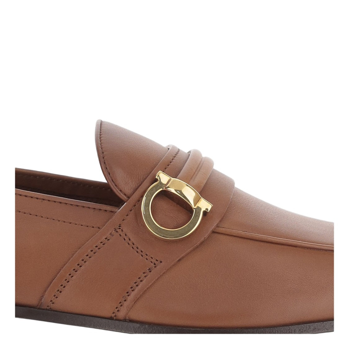 Salvatore Ferragamo Light Brown Tubular Hook Detail Leather Loafers