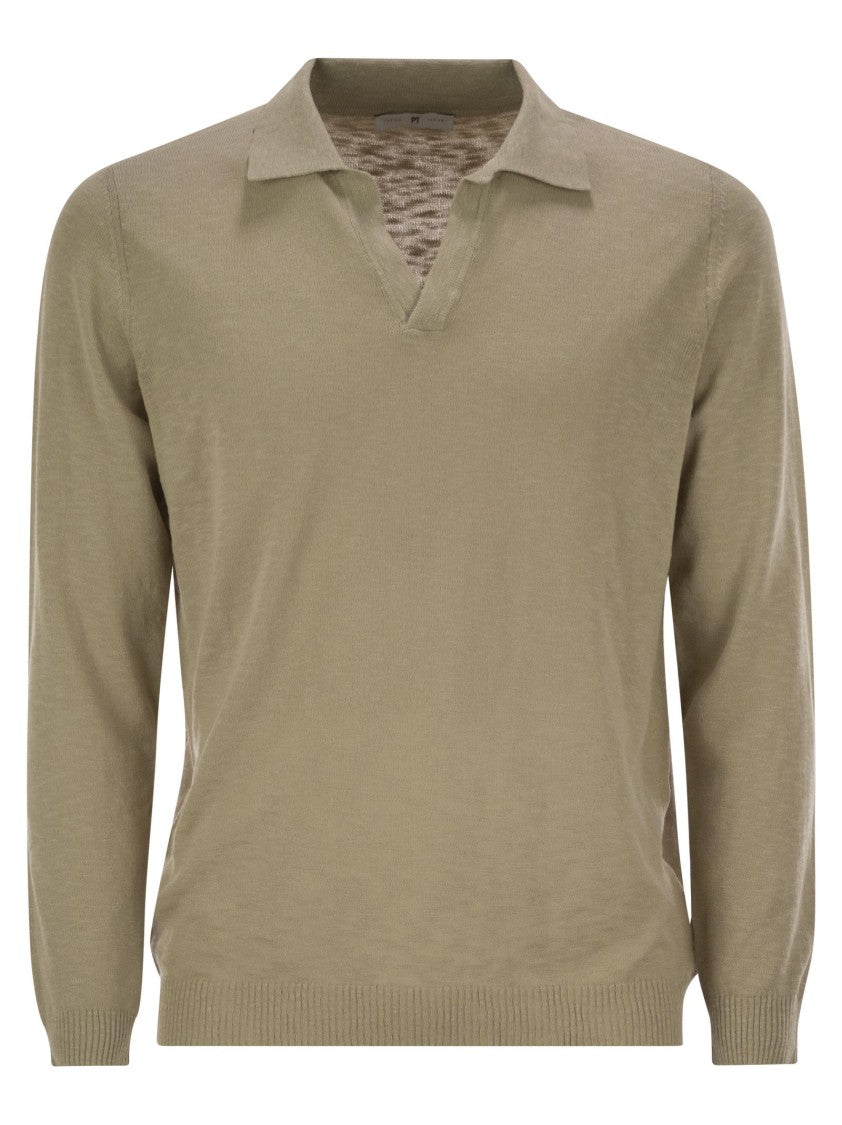 Pt Torino Buttonless Collar Cotton Polo Shirt
