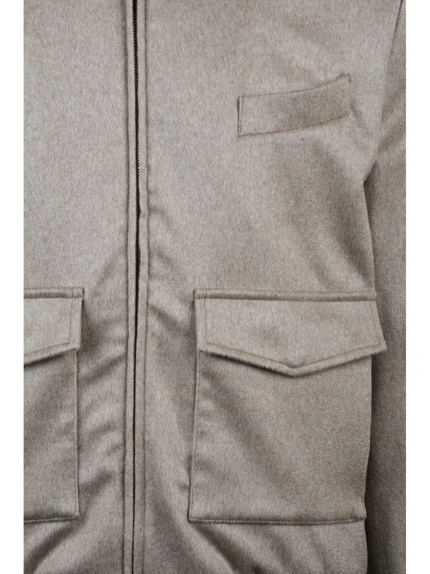 Luigi Borrelli Napoli Beige Cashmere Aviator Jacket