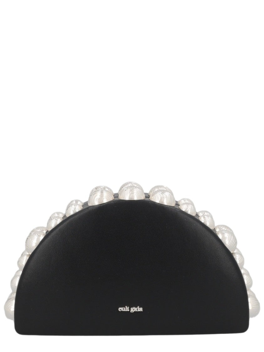 Cult Gaia Curved Black Clutch With Pearl-Like Embellishments
